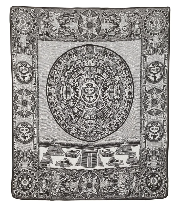 Native Yoga Mayan Calendar Blanket Black/White