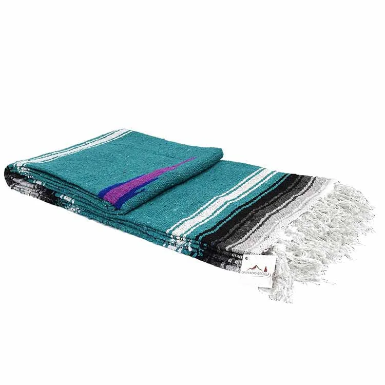 Turquoise and Black Baja Diamond Yoga Blanket